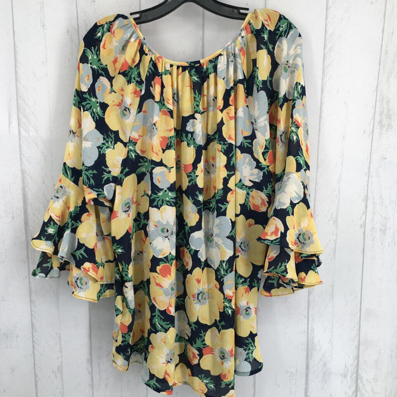 XL tiered ruffle bell slv flower print top