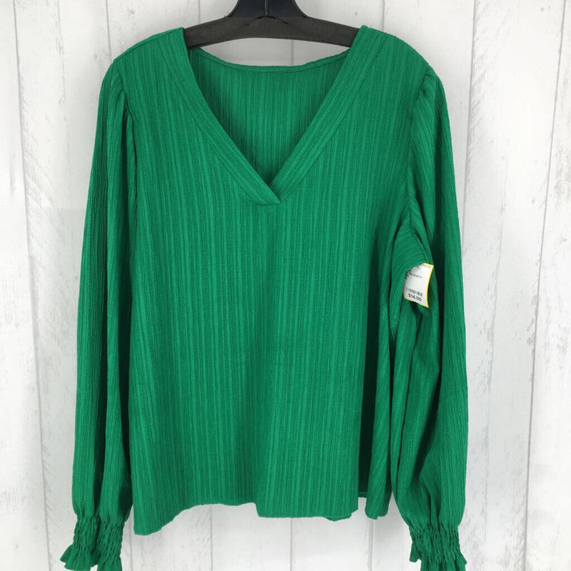 XL Textured V-neck smocked l/s