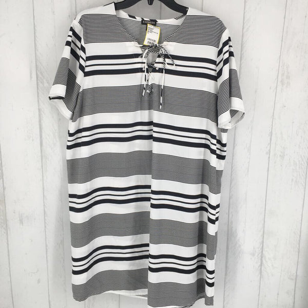 XL Striped lace up front s/s