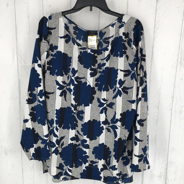 XL Flo print round neck slit sides l/s