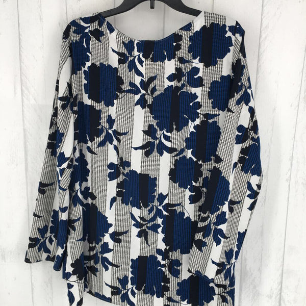 XL Flo print round neck slit sides l/s