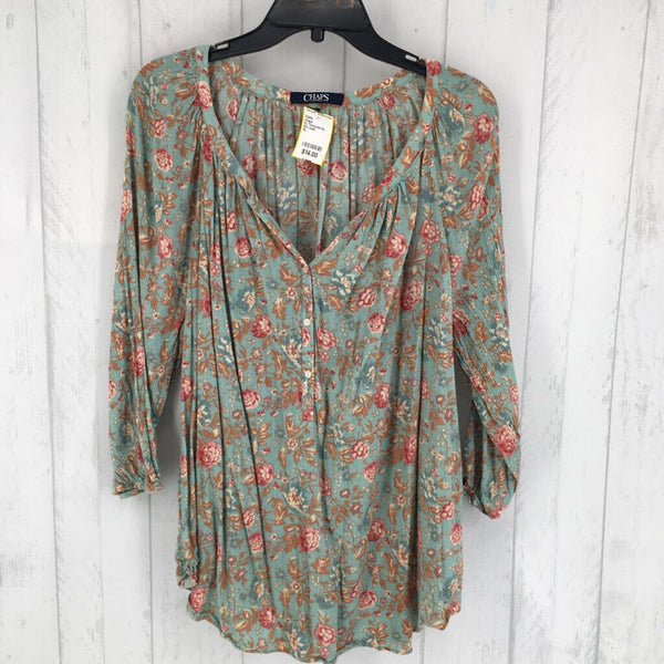 XL Textured flo print 1/2 button down 3/4 slv