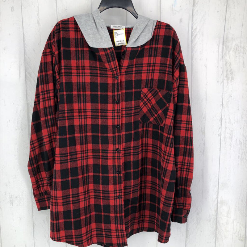 XXL Hooded plaid button-down l/s