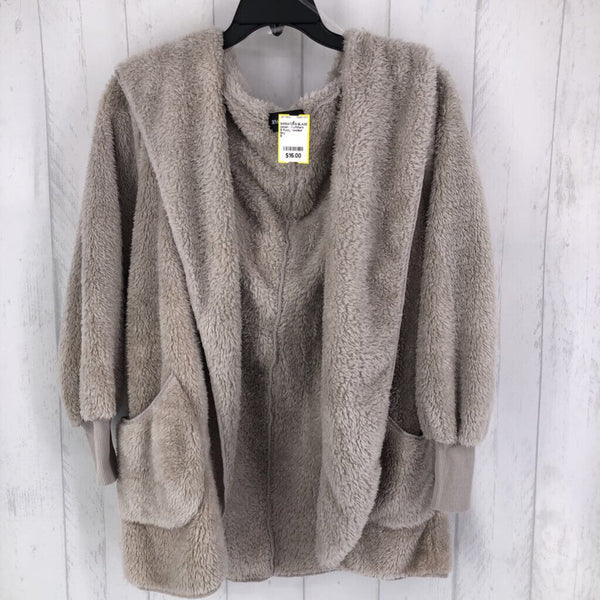 S Fuzzy hooded cardigan l/s