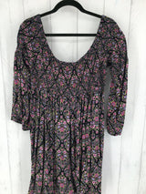 3 elbow slv smocked flower print dress