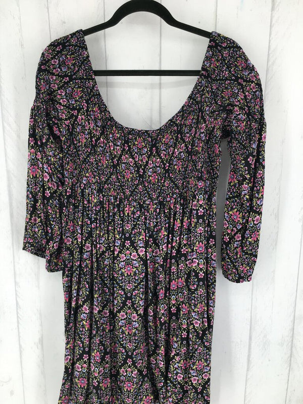 3 elbow slv smocked flower print dress