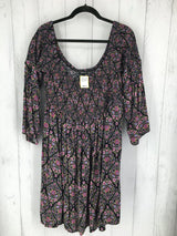 3 elbow slv smocked flower print dress