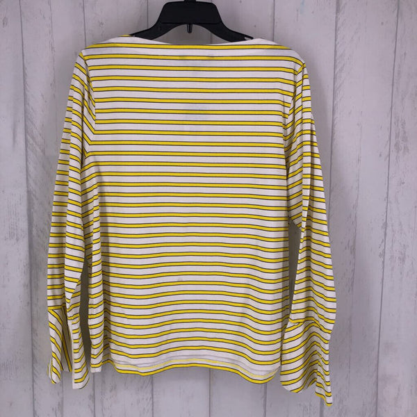 R79 XL Striped boat-neck ruffle slv top