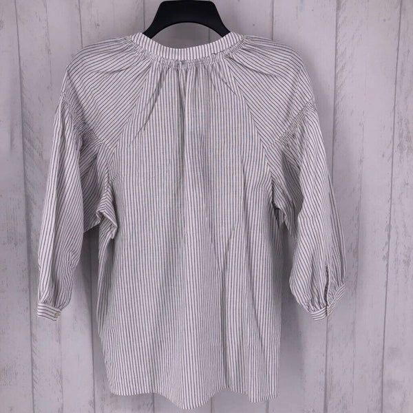 S Striped 1/2 button-down elbow slv top