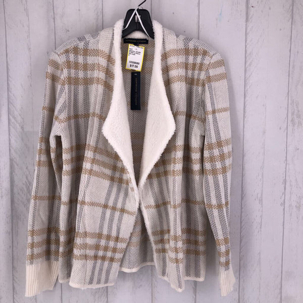 S Plaid w/fleece cardigan l/s