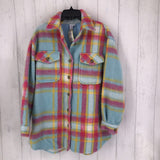 S Fuzzy plaid shacket