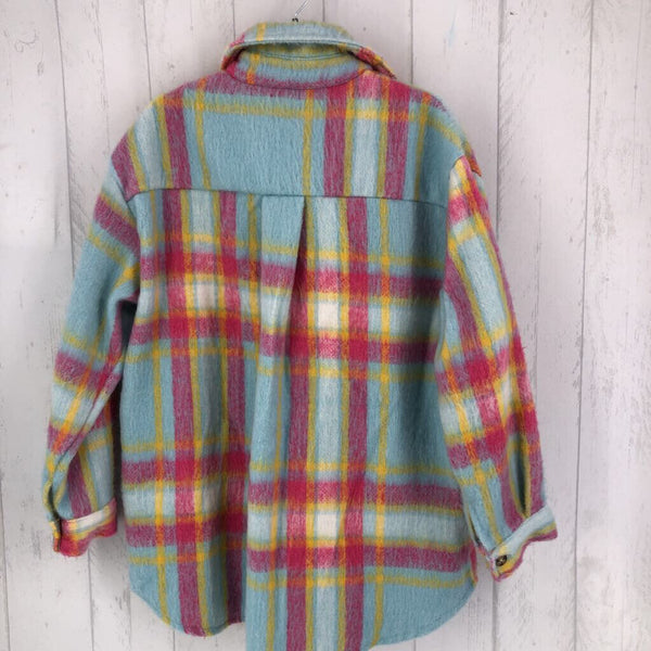 S Fuzzy plaid shacket