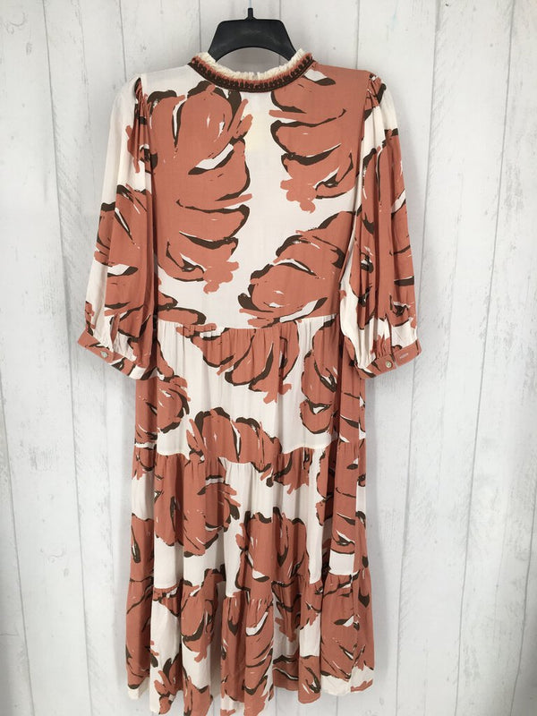 S Flo print tiered fringe top elbow slv dress