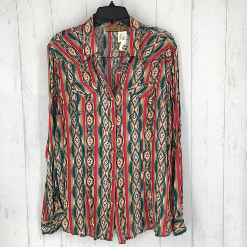 L Western print button down l/s top