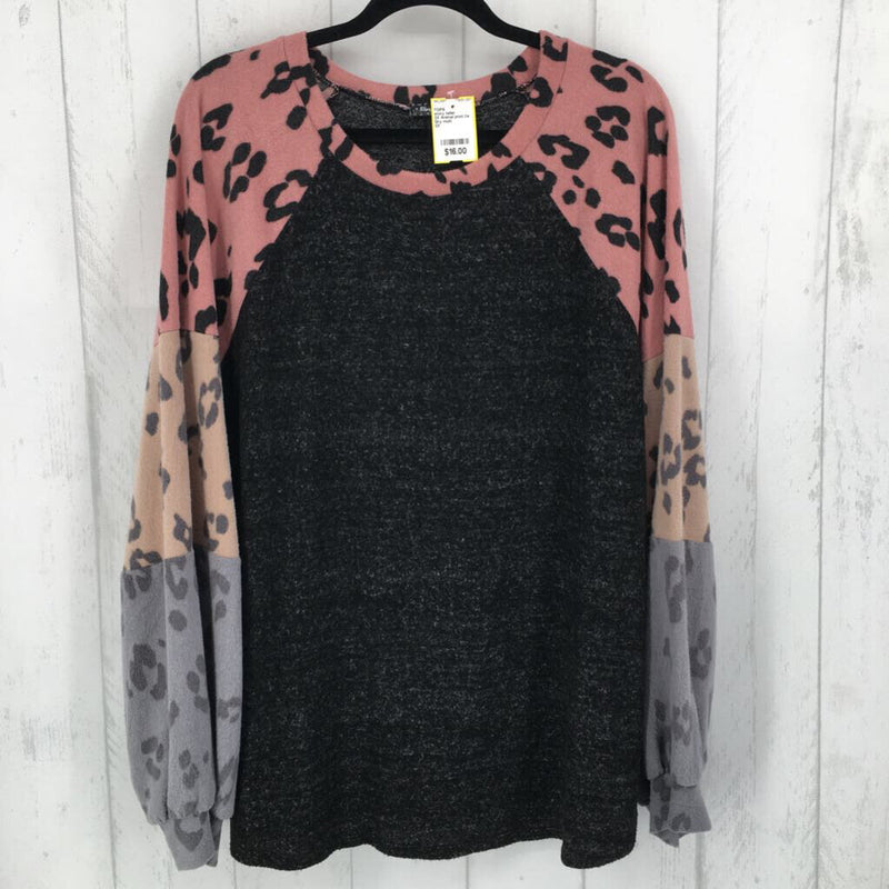 3X Animal print l/s pullover