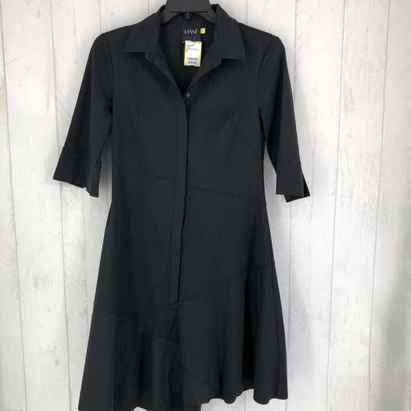 S Button up flare elbow slv dress