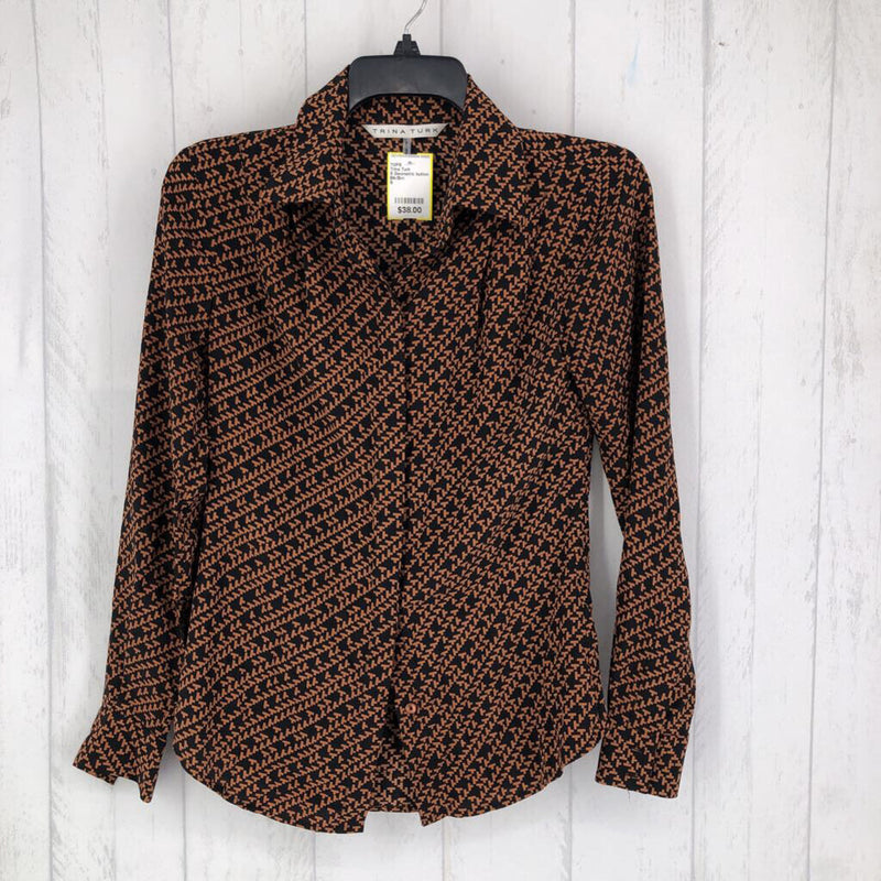 S Geometric button down l/s blouse