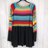 3XL Striped ruffle bottom l/s top