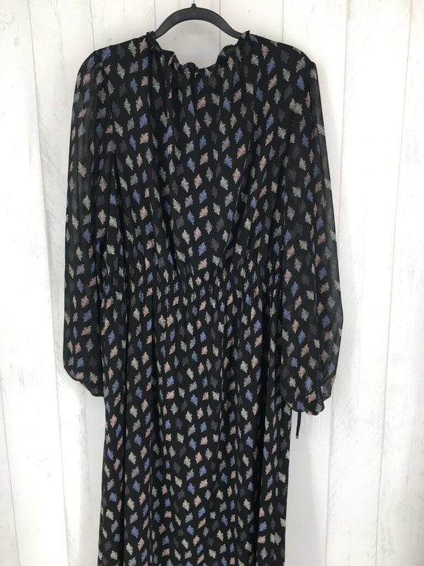 XXL Printed tie-neck l/s dress