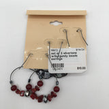 set of 3 silvertone w/burgundy beads earrings