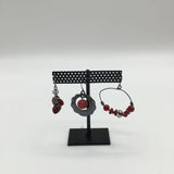 set of 3 silvertone w/burgundy beads earrings