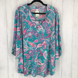 2x 3/4 slv paisley v-neck top