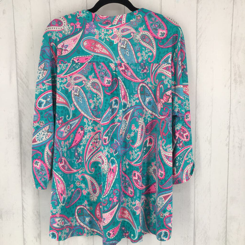 2x 3/4 slv paisley v-neck top