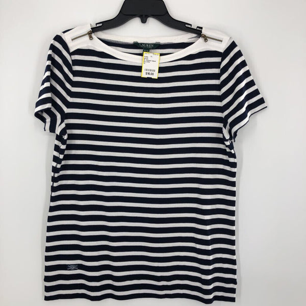 XL Striped zipper accent s/s top