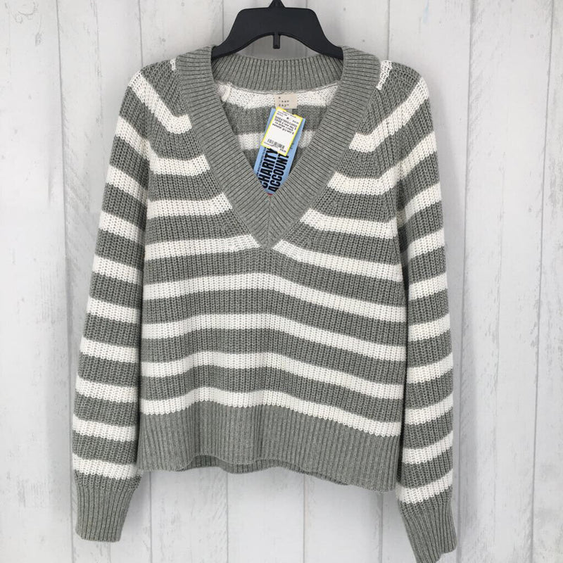 S l/s stripe v-neck sweater