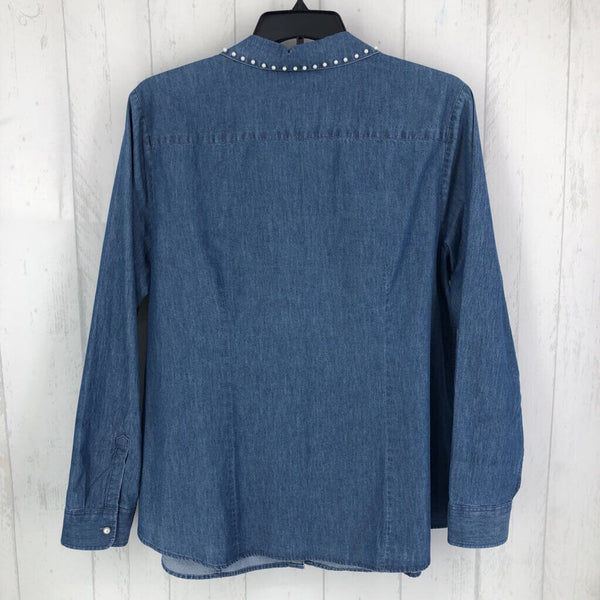 XXL Denim w/ pearls button down l/s top