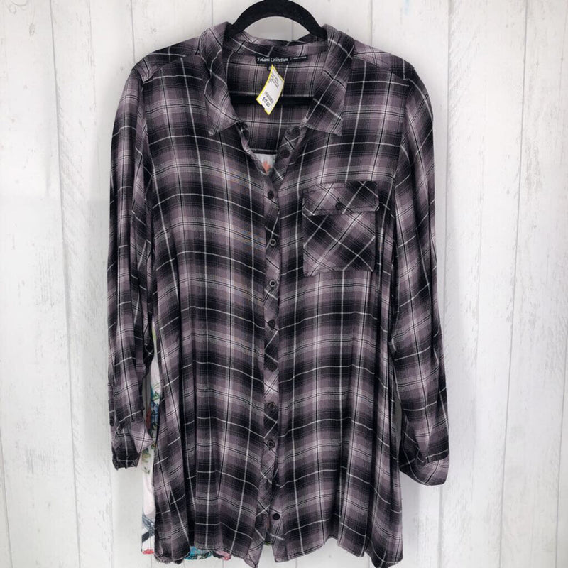 1X Mixed media button down l/s