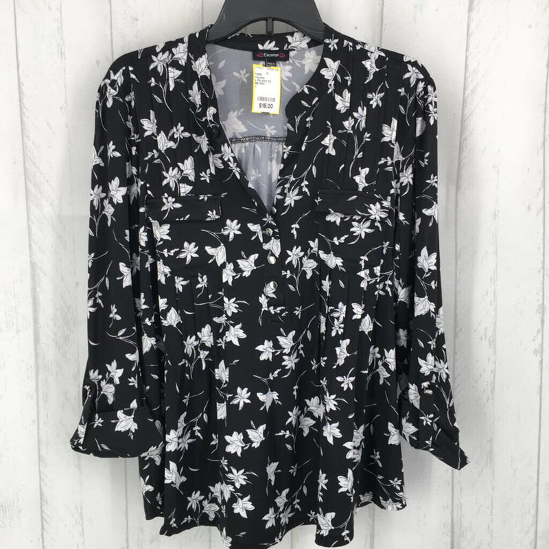 L Flo print 1/2 button down tab slv