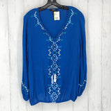 L Embroidered tassle tie l/s top