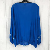 L Embroidered tassle tie l/s top