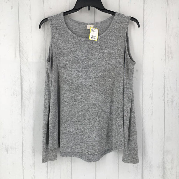 L Marled round neck cold shoulder l/s top