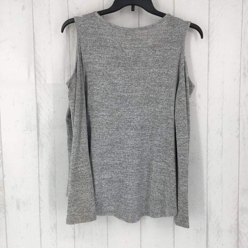 L Marled round neck cold shoulder l/s top