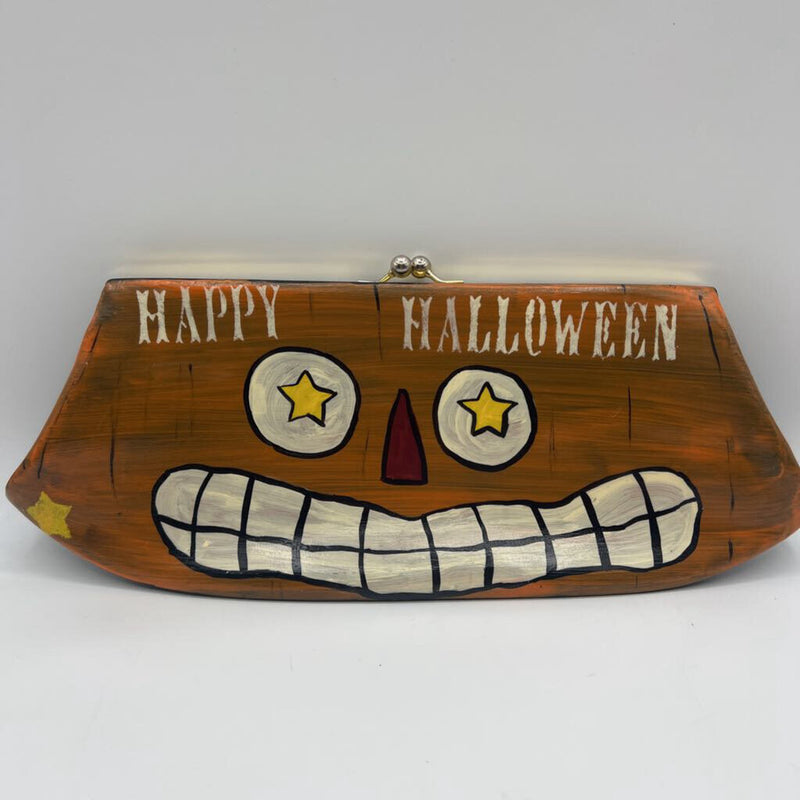 Handpainted "Happy Halloween" kisslock clutch