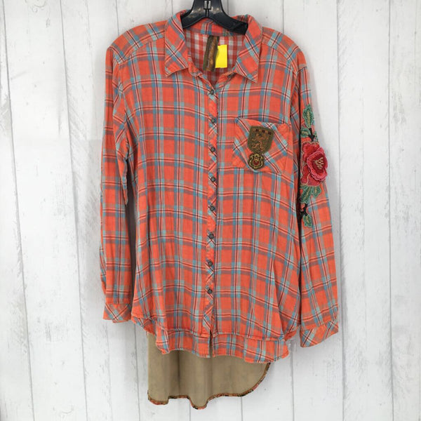 L Embroidered plaid button down l/s