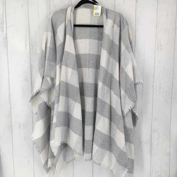 O/S Checkered fringe hem poncho