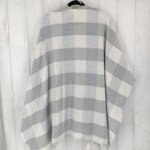 O/S Checkered fringe hem poncho