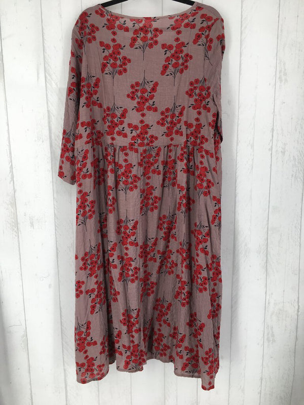 2XL Flo print drop-waist 3/4 slv dress