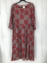 2XL Flo print drop-waist 3/4 slv dress