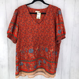 1X Flo print v-neck s/s top