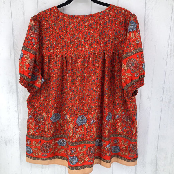 1X Flo print v-neck s/s top