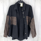 OS Animal print slv denim shirt