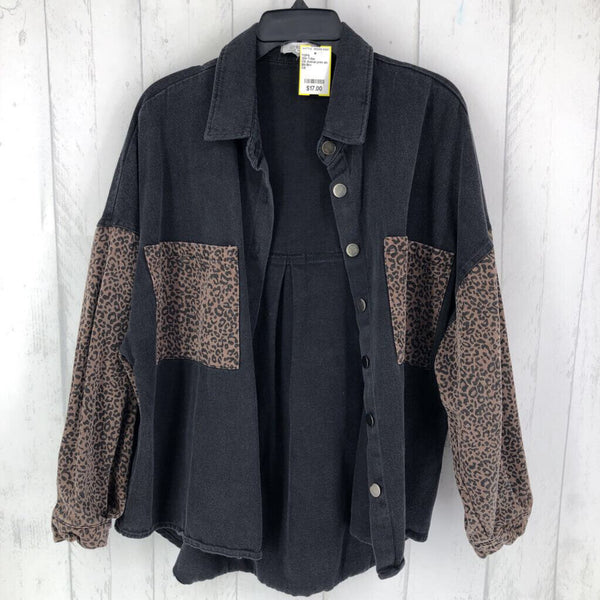 OS Animal print slv denim shirt