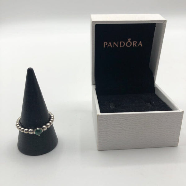 Sz 8 pandora .925 ring w/rain forest green topaz