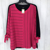 L Striped tie up 3/4 slv top