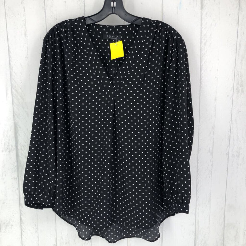 L Polka dot v-neck l/s blouse