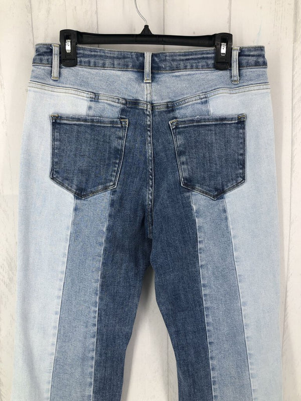 31 Colorblock raw hem flare jean